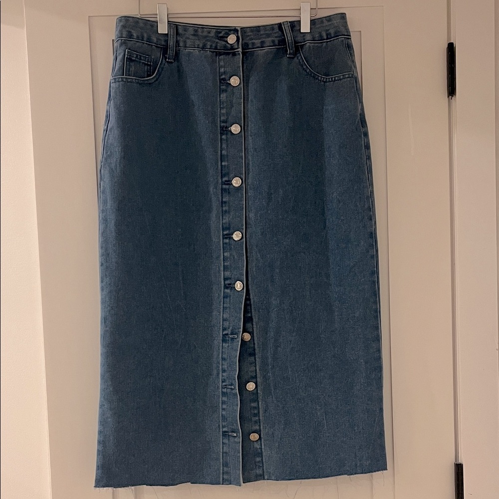 Maxi Denim Button-Front Skirt